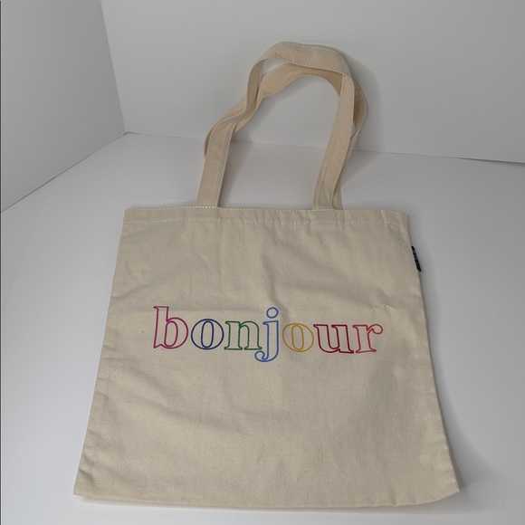 J.Crew Bonjour Embroidered Cotton Tote Bag 🌈 New With Tag - Picture 1 of 11